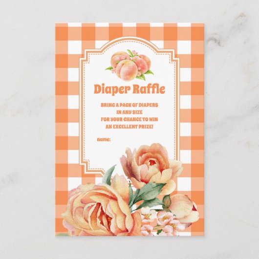 甘い小さな桃の赤ちゃんシャワーおむつラッフル エンクロージャーカード (正面)