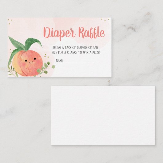 甘い小さな桃の赤ちゃんシャワーおむつラッフル エンクロージャーカード (正面/裏面)