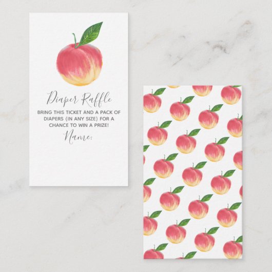 甘い小さな桃の赤ちゃんシャワーおむつラッフル エンクロージャーカード (正面/裏面)