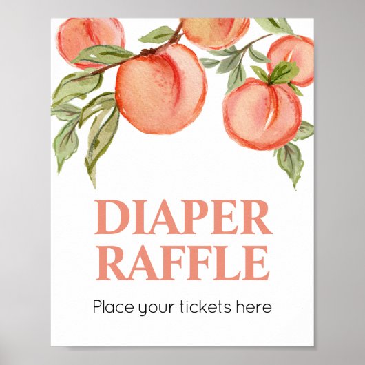 甘い小さな桃の赤ちゃんシャワーおむつラッフル ポスター (正面)