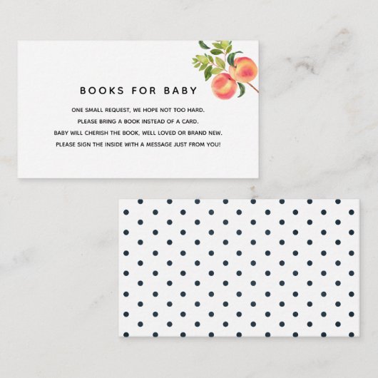 甘い小さな桃の赤ちゃんシャワーが本をもたらす エンクロージャーカード (正面/裏面)