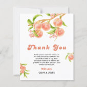 甘い小さな桃の赤ちゃんシャワーサンキューカード (正面)