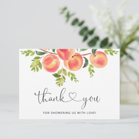 甘い小さな桃の赤ちゃんシャワーサンキューカード カード (スタンド正面)