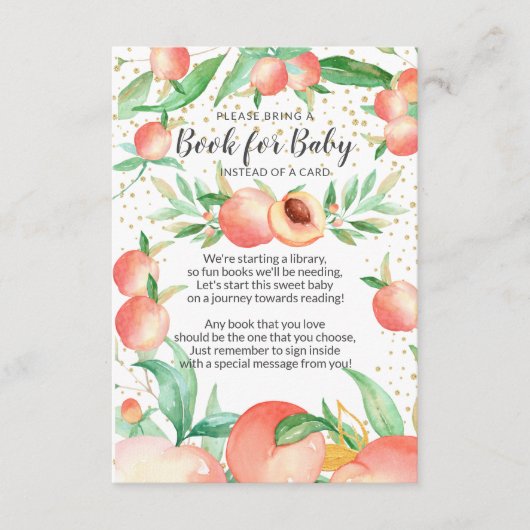 甘い小さな桃の赤ちゃんシャワーベビーカード エンクロージャーカード (正面)