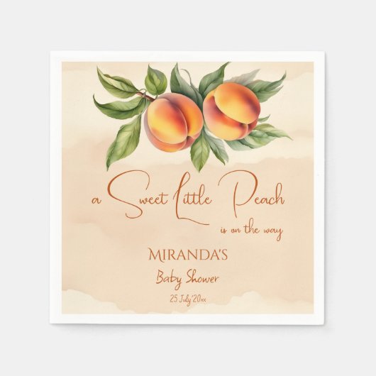 甘い小さな桃の赤ちゃんシャワー印刷テンプレート スタンダードカクテルナプキン (正面)