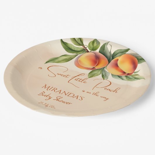 甘い小さな桃の赤ちゃんシャワー印刷テンプレート ペーパープレート (アングル)