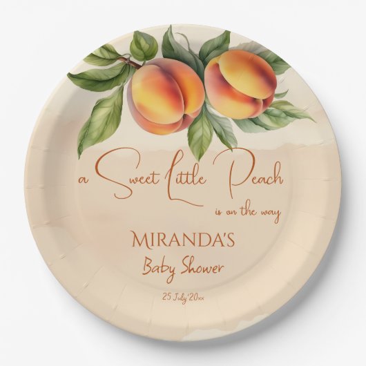 甘い小さな桃の赤ちゃんシャワー印刷テンプレート ペーパープレート (正面)