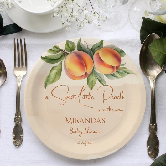 甘い小さな桃の赤ちゃんシャワー印刷テンプレート ペーパープレート