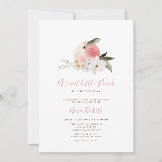 甘い小さな桃の赤ちゃんシャワー招待状 招待状 (正面)