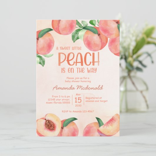 甘い小さな桃の赤ちゃんシャワー招待状 招待状 (スタンド正面)