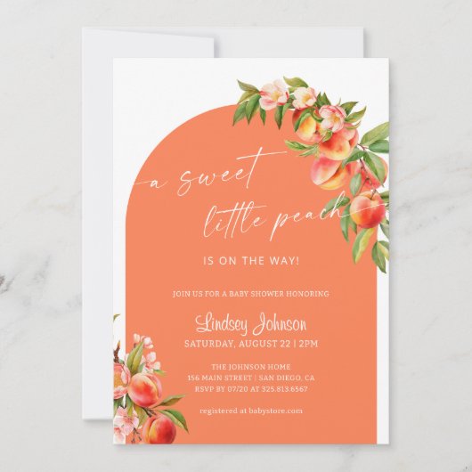 甘い小さな桃の赤ちゃんシャワー明るいアーチ 招待状 (正面)