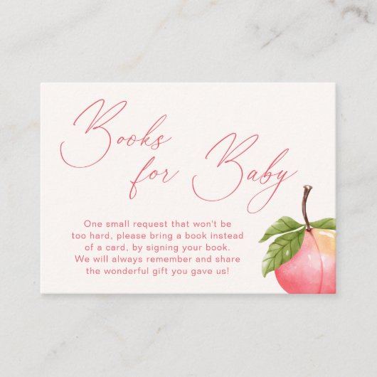 甘い小さな桃の赤ちゃんシャワー本のリクエスト エンクロージャーカード (正面)