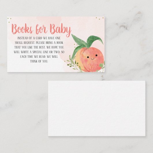 甘い小さな桃の赤ちゃんシャワー本ベビー エンクロージャーカード (正面/裏面)