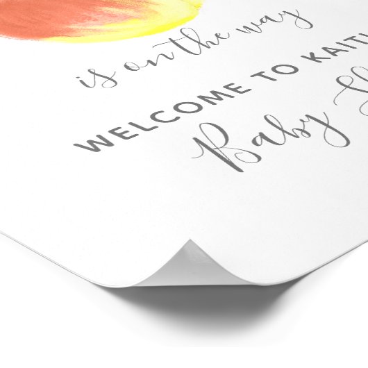 甘い小さな桃の赤ちゃんシャワー歓迎サイン ポスター (角)