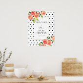 甘い小さな桃の赤ちゃんシャワー歓迎サイン ポスター (キッチン)