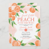 甘い小さな桃の赤ちゃんシャワー緑のフローラ 招待状 (正面/裏面)