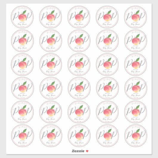 甘い小さな桃の赤ちゃんシャワー2"ラウンド シール (シート)