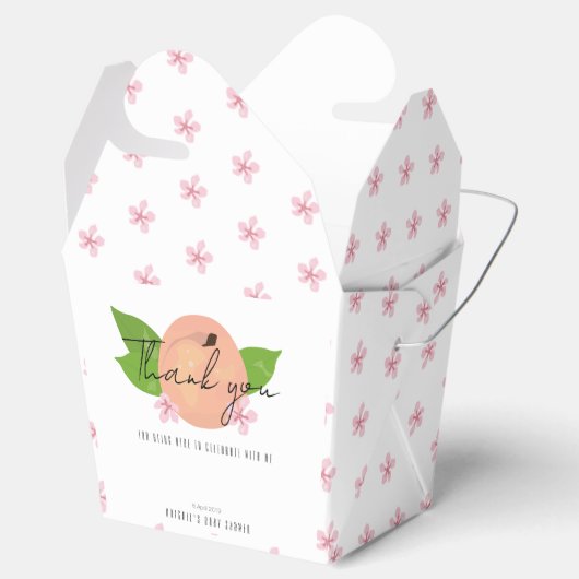 甘い小さな桃の赤ちゃんシャワー"ありがとう" フェイバーボックス (オープン)