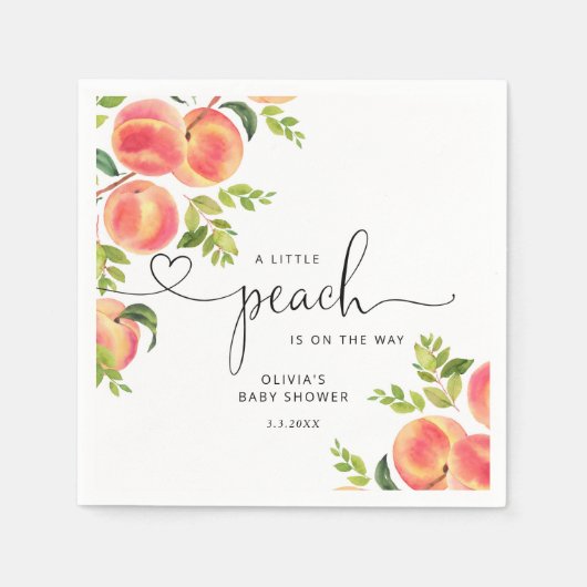 甘い小さな桃の赤ちゃんシャワー スタンダードカクテルナプキン (正面)