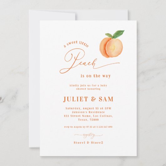 甘い小さな桃の赤男女兼用ちゃんシャワー 招待状 (正面)