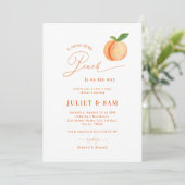 甘い小さな桃の赤男女兼用ちゃんシャワー 招待状 (スタンド正面)