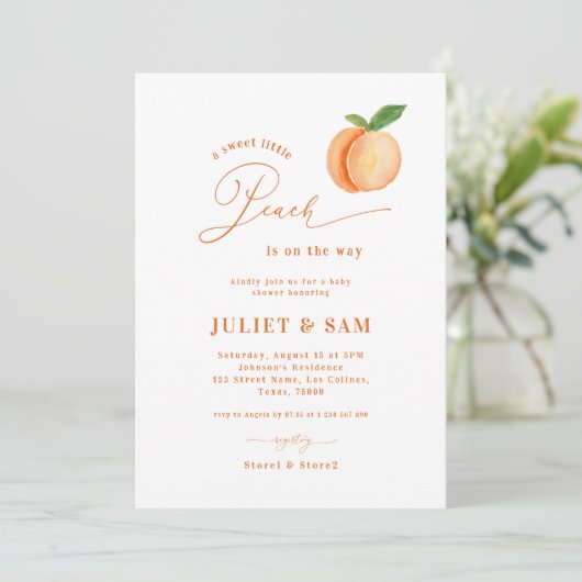 甘い小さな桃の赤男女兼用ちゃんシャワー 招待状