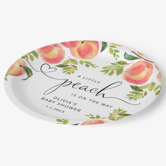 甘い小さな桃の途中で赤ちゃんシャワー ペーパープレート (アングル)