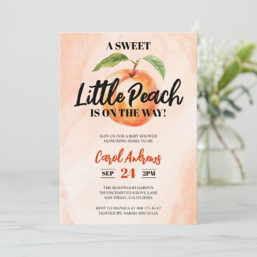 甘い小さな桃の途中の赤ちゃんシャワー 招待状 (スタンド正面)