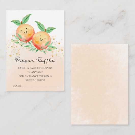 甘い小さな桃ベビーシャワーおむつラッフル エンクロージャーカード (正面/裏面)