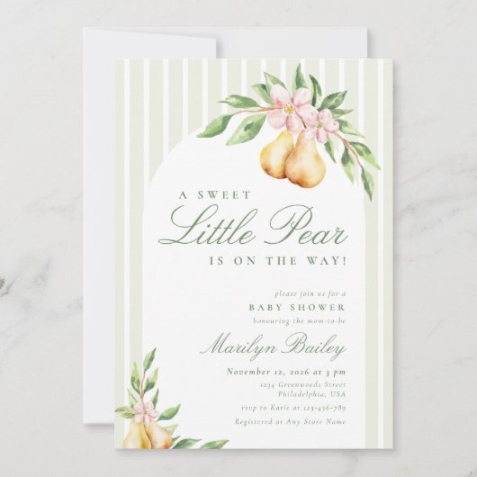 甘い小さな梨の赤ちゃんシャワーアーチ 招待状 (正面)