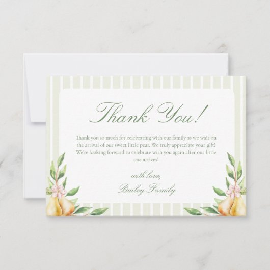 甘い小さな梨の赤ちゃんシャワーパステルグリーン サンキューカード (正面)