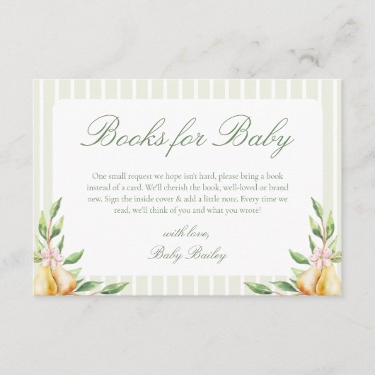 甘い小さな梨の赤ちゃんシャワーベビー エンクロージャーカード (正面)