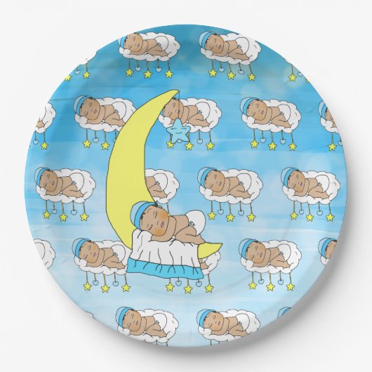 甘い小さな民族ベビーが月に眠る ペーパープレート (正面)