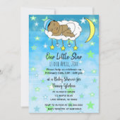 甘い小さな民族ベビーブルーの星と月の男の子 招待状 (正面)