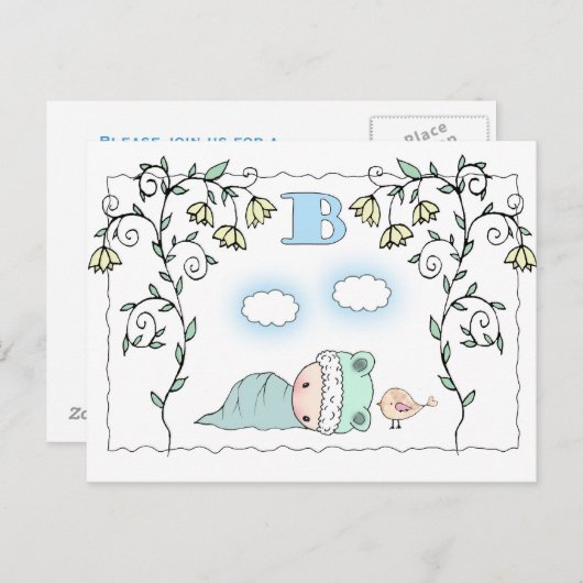 甘い小さな男の子の赤ちゃんシャワー葉書招待状 インビテーションポストカード (正面/裏面)