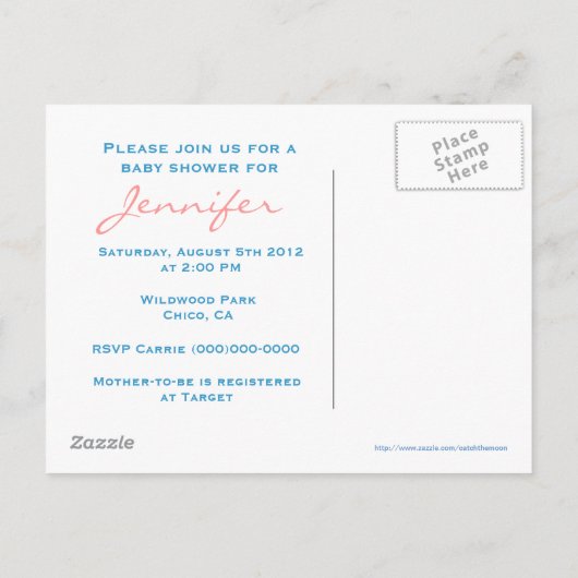 甘い小さな男の子の赤ちゃんシャワー葉書招待状 インビテーションポストカード (裏面)