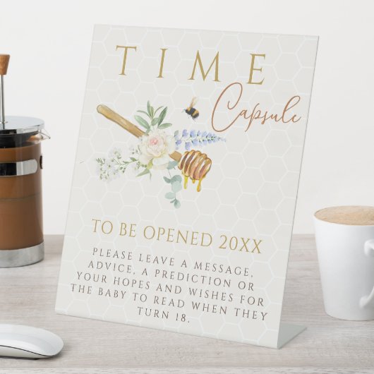 甘い小さな蜂蜜の赤ちゃんシャワータイムカプセル 台座サイン (インサイチュ)