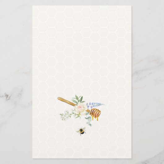 甘い小さな蜂蜜の赤ちゃんシャワーメニュー (裏面)