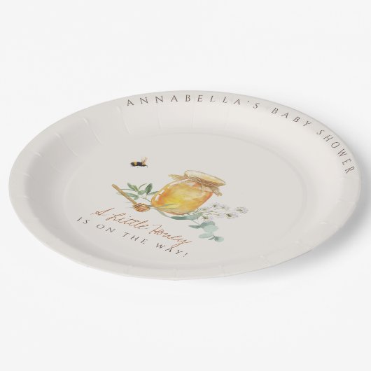 甘い小さな蜂蜜の赤ちゃんシャワー歓迎サイン ペーパープレート (アングル)