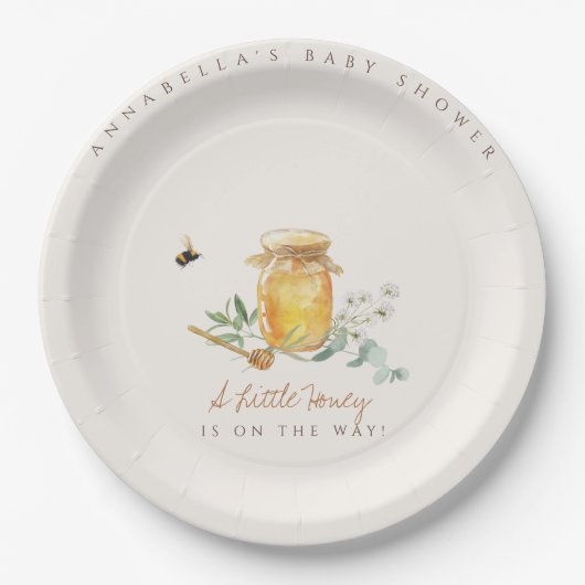 甘い小さな蜂蜜の赤ちゃんシャワー歓迎サイン ペーパープレート (正面)