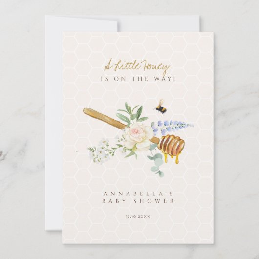 甘い小さな蜂蜜の赤ちゃんシャワー サンキューカード (裏面)