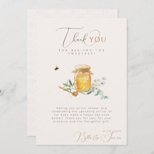 甘い小さな蜂蜜の赤ちゃんシャワー サンキューカード (正面/裏面)
