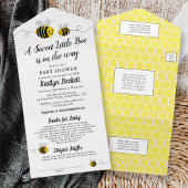 甘い小さな蜂蜜ビーベイビーシャワー オールインワン招待状