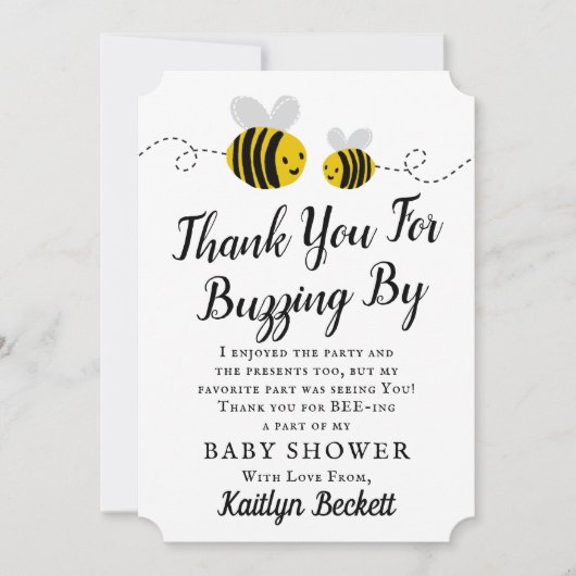 甘い小さな蜂蜜ビーベイビーシャワー サンキューカード (正面)