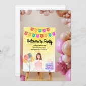 甘い小さな誕生日ガールとバルーン&ケーキTh セーブザデート (正面/裏面)