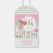 甘い小さな赤ちゃん女の子とコウノトリありがとうギフトTa ギフトタグ (正面)