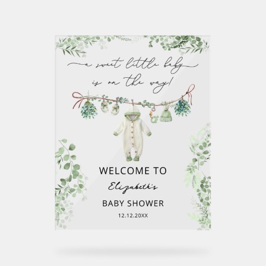 甘い小さな赤ちゃん服の赤ちゃんシャワーへようこそ アクリルサイン (正面)