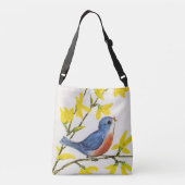 甘い小さな青の赤い鳥の枝黄色の花 クロスボディバッグ (裏面)