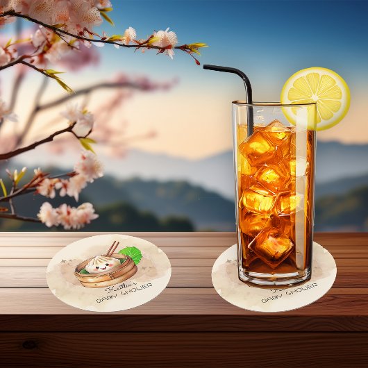 甘い小さな餃子Kwaiテーマベビーシャワー ラウンドペーパーコースター