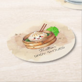 甘い小さな餃子Kwaiテーマベビーシャワー ラウンドペーパーコースター (アングル)